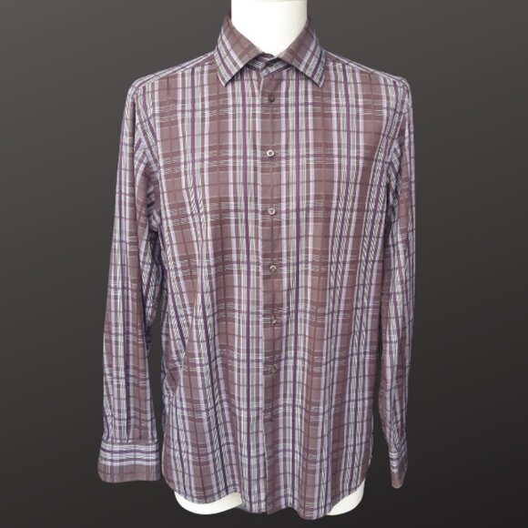 Harry Rosen SZ M Purple Plaid Lightweight Cotton LS Men's Button Up Shirt - Picture 7 of 14